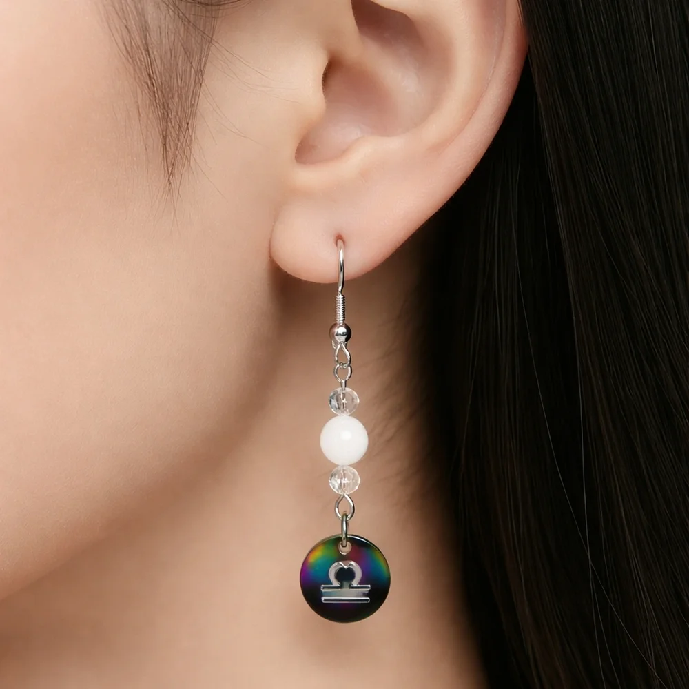 Zodiac Sign With Corresponding Element Color Drop Earrings 925 Hypoallergenic - Picture 1 of 5